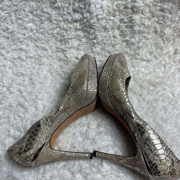 White House Black Market metallic silver Snowflake Snake Platform Heels SZ 9.5M - Picture 5 of 9